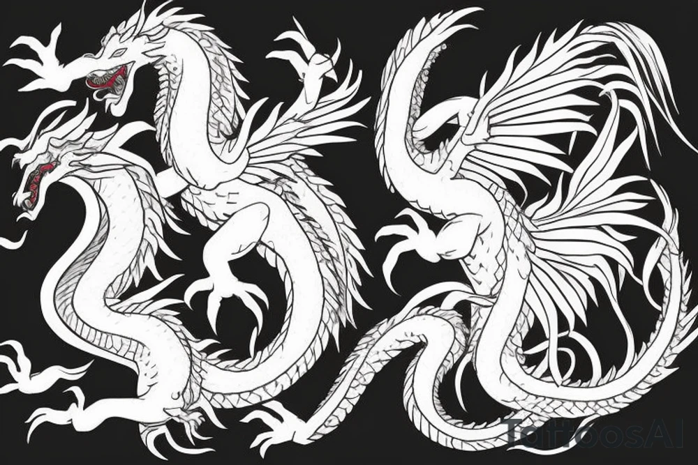 tattoo featuring an ascending white dragon with silk-like hair and long claws on feet
dragon is to be clawing a mountain with rocks breaking from the dragon's claws as it climbs
high detail
energetic
proud
tree like tattoo idea