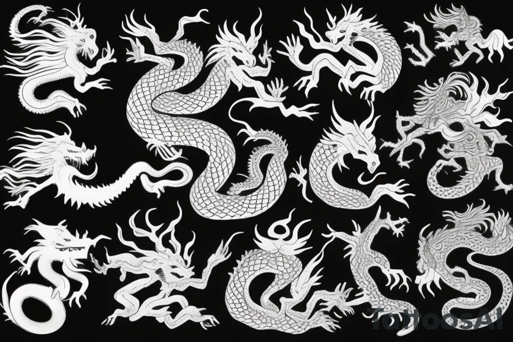 tree like dragon, sitting on the top of a mountain, with silk like hair blowing in the wind tattoo idea