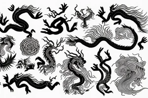 tree like dragon, sitting on the top of a mountain, with silk like hair blowing in the wind tattoo idea