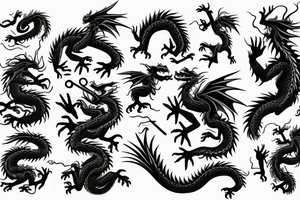 tree shaped dragon, sitting on the top of a mountain, with silk like hair blowing in the wind tattoo idea
