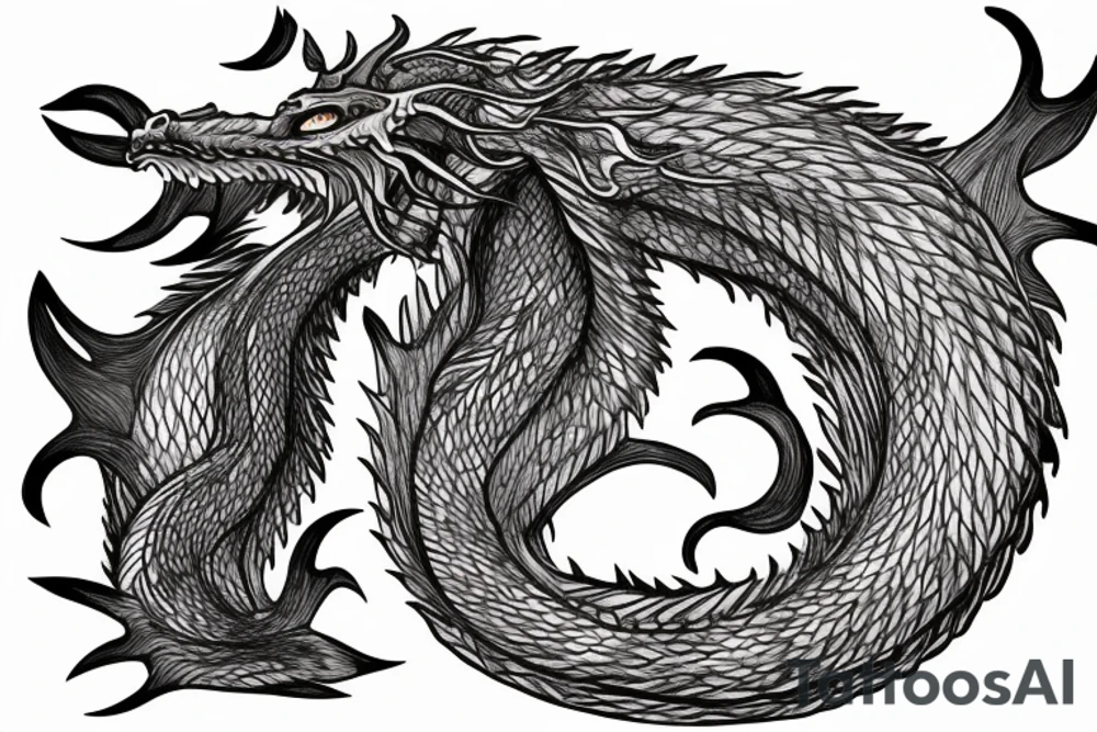 a dragon mergedi into the shape of the roots of a tree with silky like hair tattoo idea