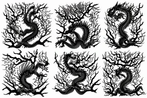 a dragon mergedi into the shape of the roots of a tree with silky like hair tattoo idea