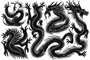 a dragon mergedi into the shape of the roots of a tree with silk like hair tattoo idea
