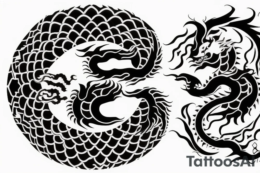 dragon crossed with lion yin and yang tattoo idea