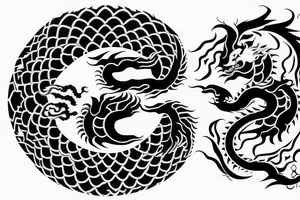 dragon crossed with lion yin and yang tattoo idea