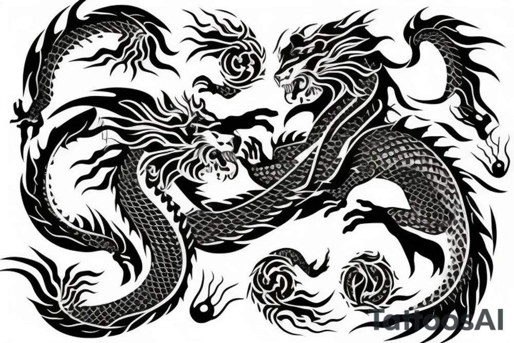 dragon crossed with lion yin and yang tattoo idea