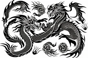 dragon crossed with lion yin and yang tattoo idea