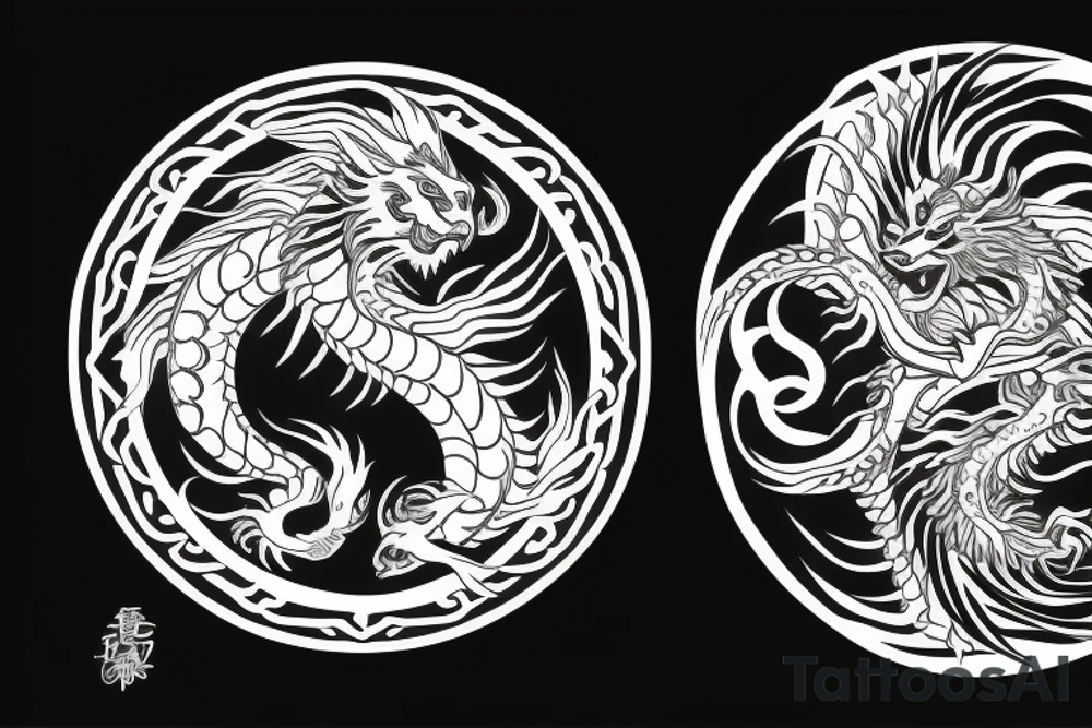dragon crossed with lion yin and yang tattoo idea