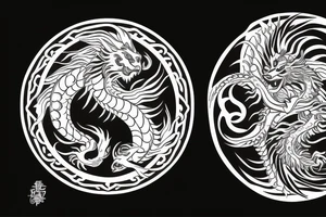 dragon crossed with lion yin and yang tattoo idea
