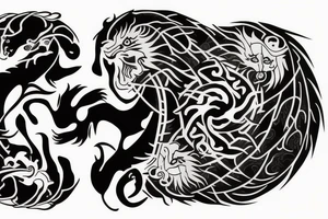 dragon crossed with lion yin and yang tattoo idea