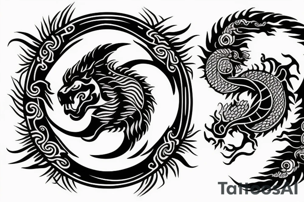 dragon and lion
 yin and yang tattoo idea