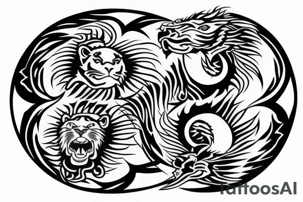 dragon and lion
 yin and yang tattoo idea
