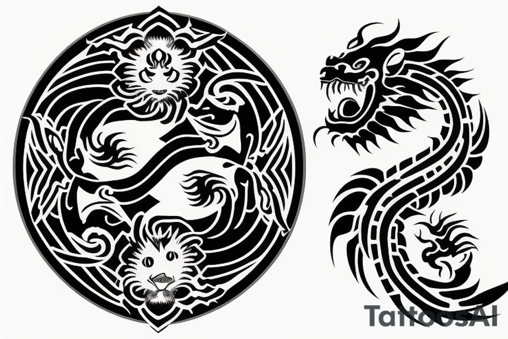 dragon and lion
 yin and yang tattoo idea