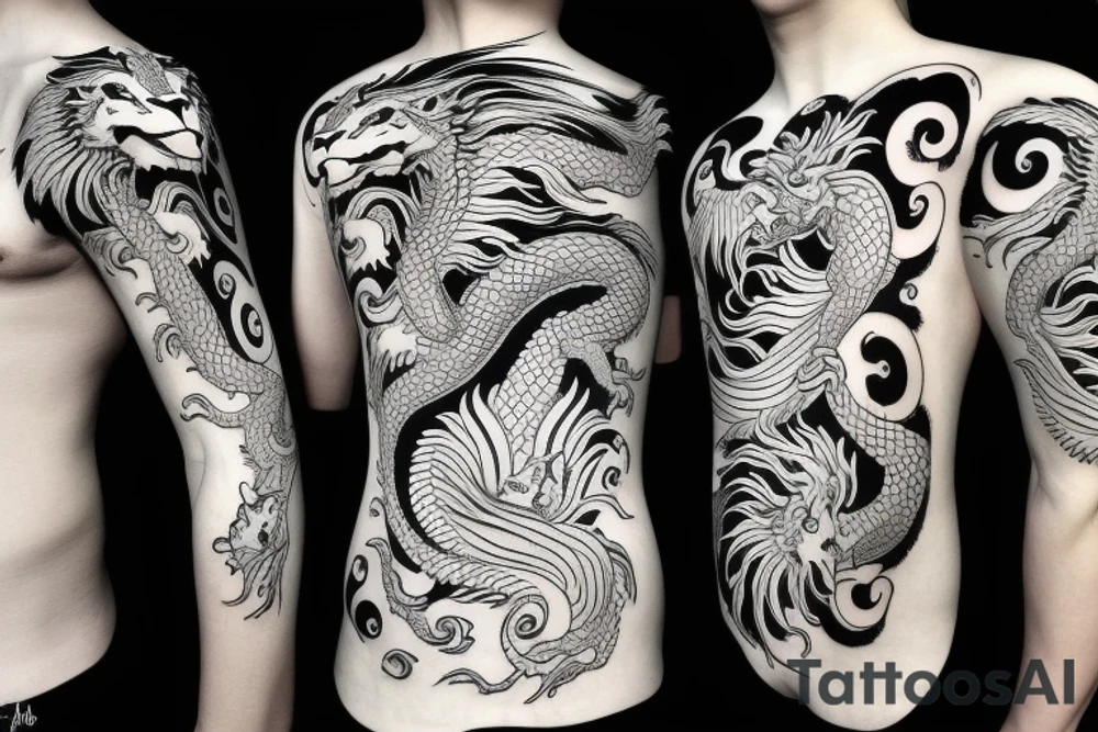 dragon and lion
 yin and yang tattoo idea