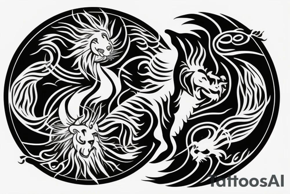 dragon and lion
 yin and yang tattoo idea