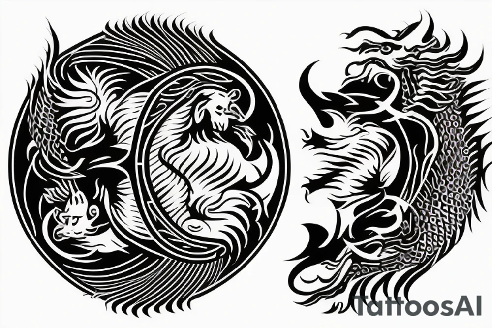 dragon and lion
 yin and yang
trippy tattoo idea