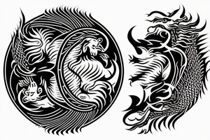 dragon and lion
 yin and yang
trippy tattoo idea