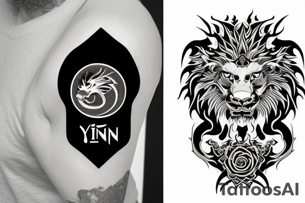 dragon and lion
yin and yang
trippy
shoulder sleeve tattoo idea