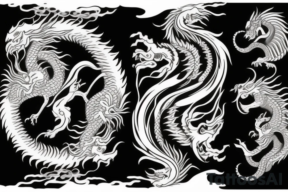 dragon and lion
yin and yang
Dragon background in heavy black, lion in front
trippy
shoulder sleeve tattoo idea