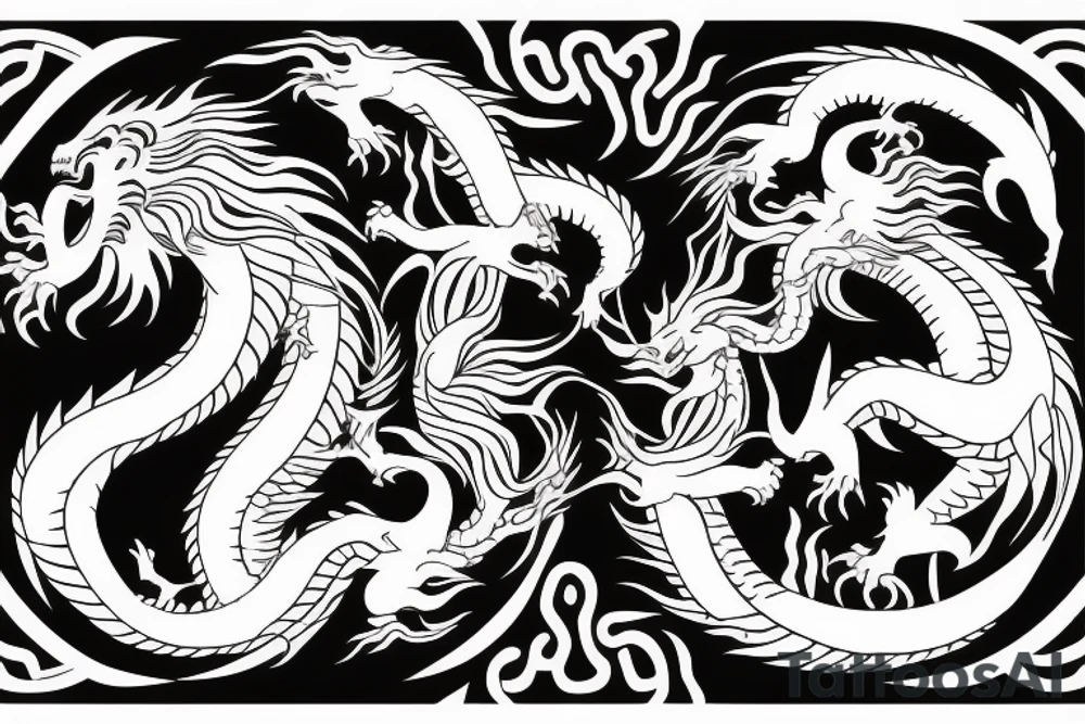 dragon and lion
yin and yang
Dragon background in heavy black, lion in front
trippy
shoulder sleeve tattoo idea