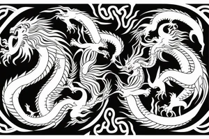 dragon and lion
 yin and yang
Dragon background in heavy black, lion in front
trippy
shoulder sleeve tattoo idea