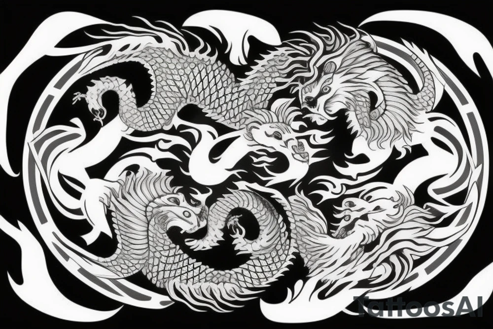 dragon and lion
yin and yang
Dragon in the background, lion in front
trippy
shoulder sleeve tattoo idea