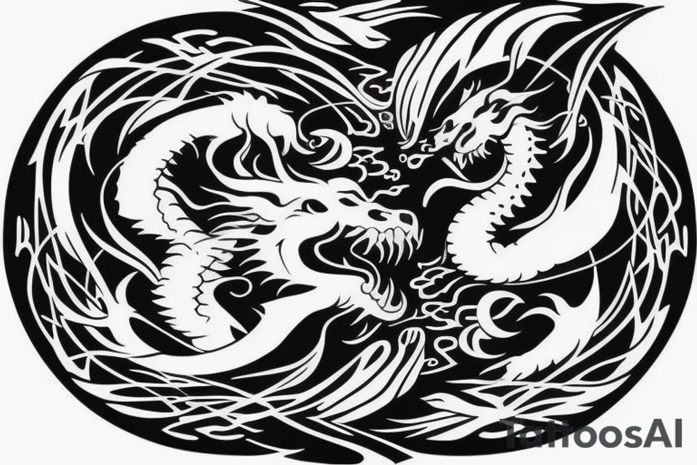 dragon and lion
yin and yang
Dragon in the background, lion in front
trippy
shoulder sleeve tattoo idea