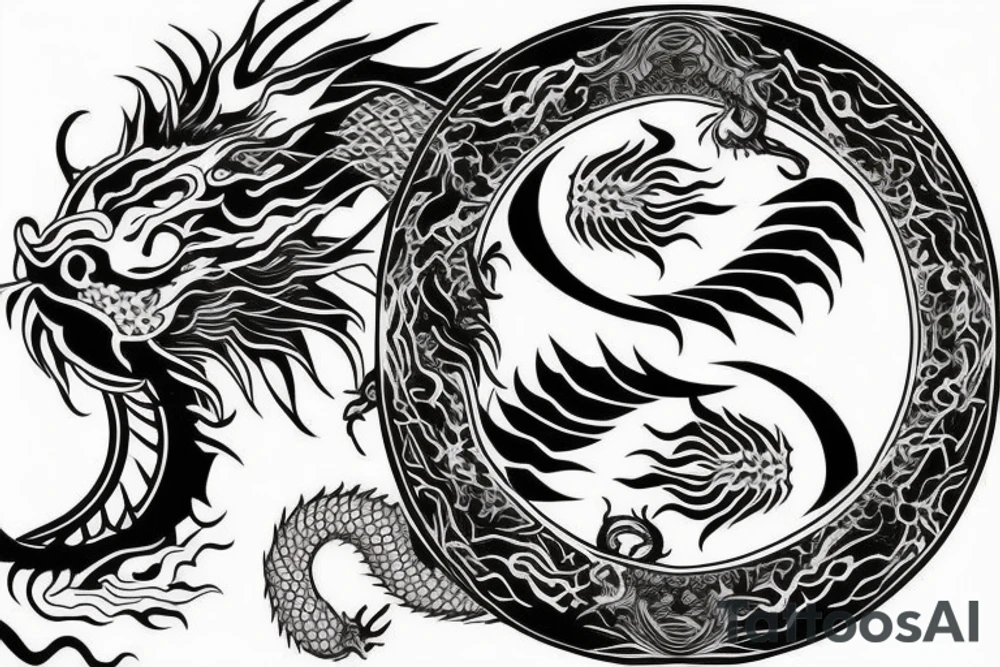 dragon and lion
yin and yang
Dragon in the background, lion in front
trippy
shoulder sleeve tattoo idea