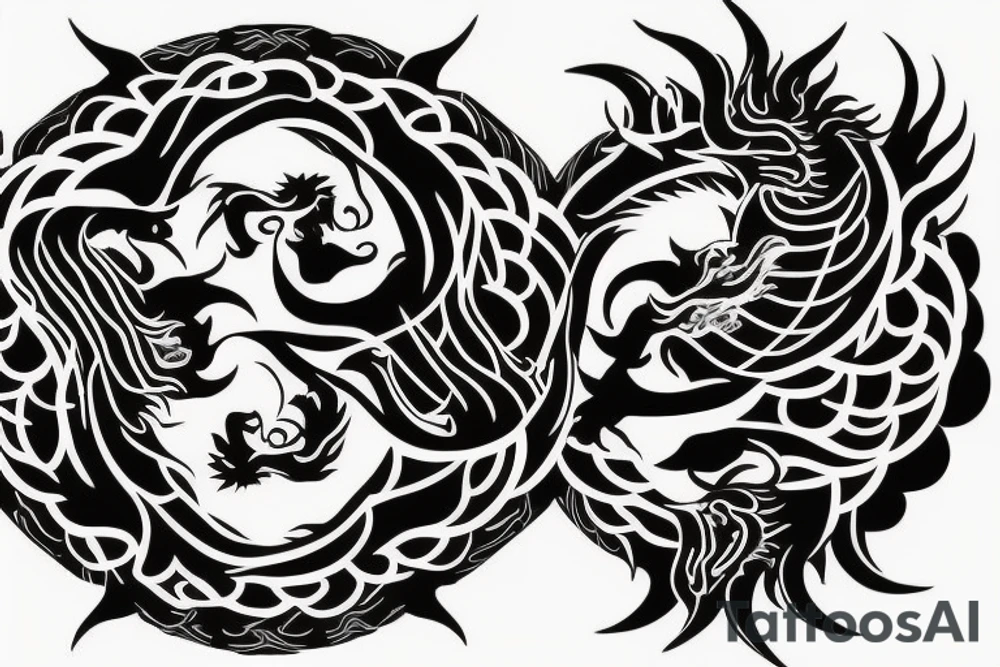 dragon and lion
yin and yang
Dragon in the background, lion in front
trippy
shoulder sleeve tattoo idea