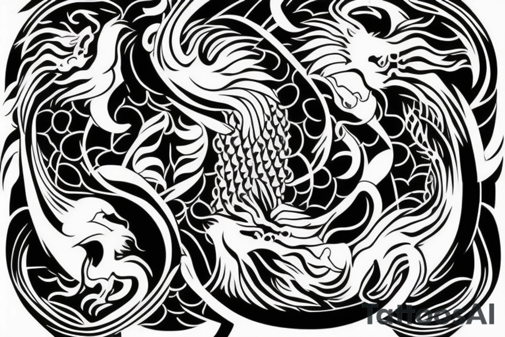 dragon and lion
yin and yang
Dragon in the background, lion in front
two circles
trippy
shoulder sleeve tattoo idea
