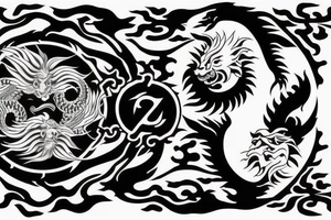 dragon and lion
 yin and yang
Dragon in the background, lion in front
two circles
trippy
shoulder sleeve
japanese tattoo idea