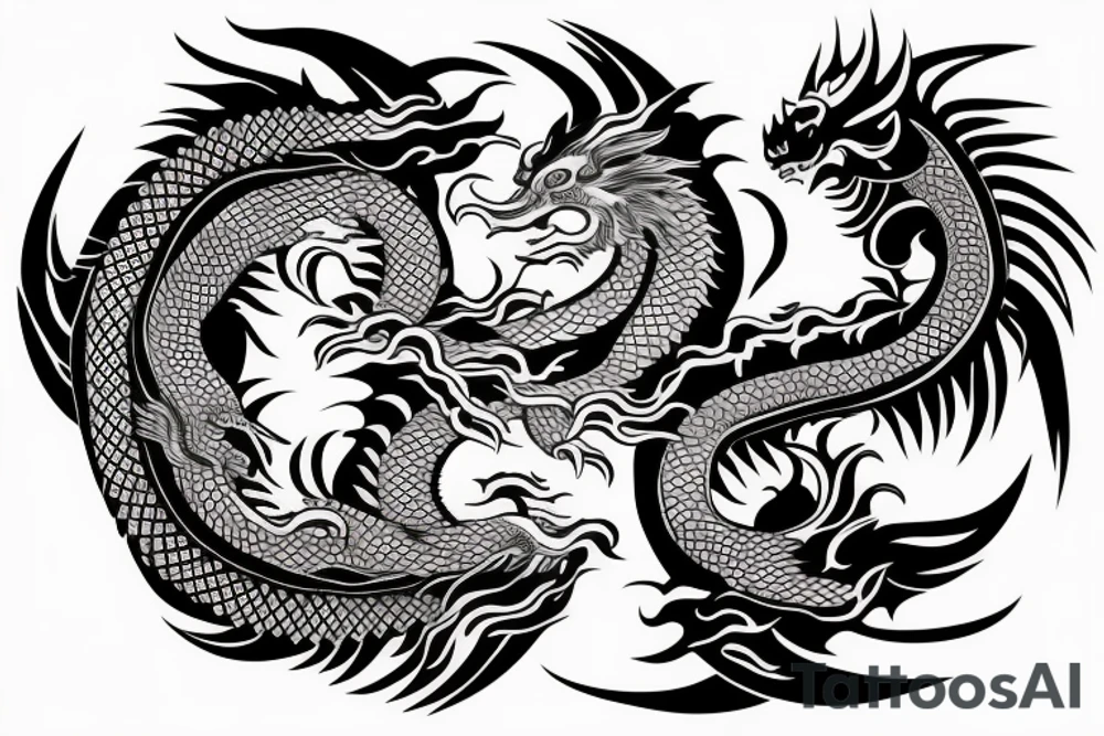 dragon and lion
yin and yang
Dragon in the background, lion in front
two circles
trippy
shoulder sleeve
japanese tattoo idea