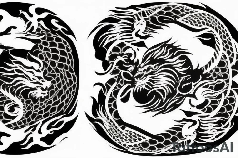 dragon and lion
yin and yang
Dragon in the background, lion in front
two circles
trippy
shoulder sleeve
japanese tattoo idea