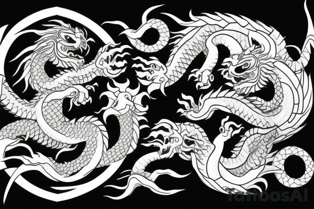 dragon and lion
yin and yang
Dragon in the background, lion in front
two circles
trippy
shoulder sleeve
japanese tattoo idea