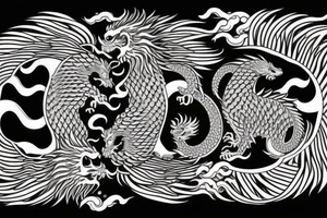 dragon and lion
 yin and yang
Dragon in the background, lion in front
two circles that merge
trippy
shoulder sleeve
japanese tattoo idea
