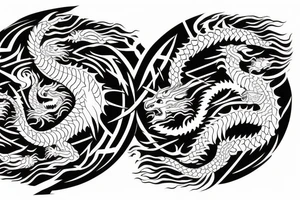 dragon and lion
 yin and yang
Dragon in the background, lion in front
two circles that merge
trippy
shoulder sleeve
japanese tattoo idea