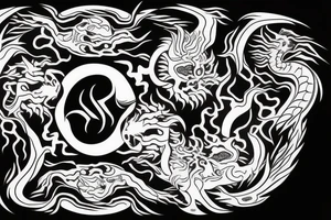 dragon and lion
 yin and yang
Dragon in the background, lion in front
two circles that merge
trippy
shoulder sleeve
pacific tattoo idea
