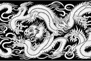 dragon and lion
 yin and yang
Dragon in the background, lion in front
two circles that merge
trippy
shoulder sleeve
pacific tattoo idea