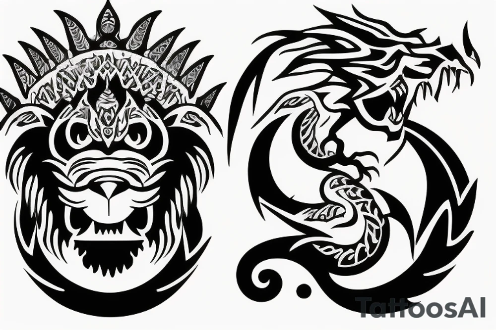 lions head ontop of dragons head ontop of a mountain tattoo idea lions head ontop of dragons head ontop of a mountain tattoo idea