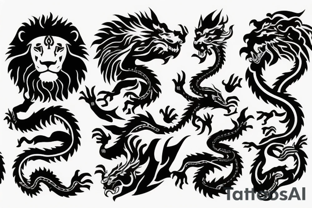lions head ontop of dragons head ontop of a mountain tattoo idea lions head ontop of dragons head ontop of a mountain tattoo idea