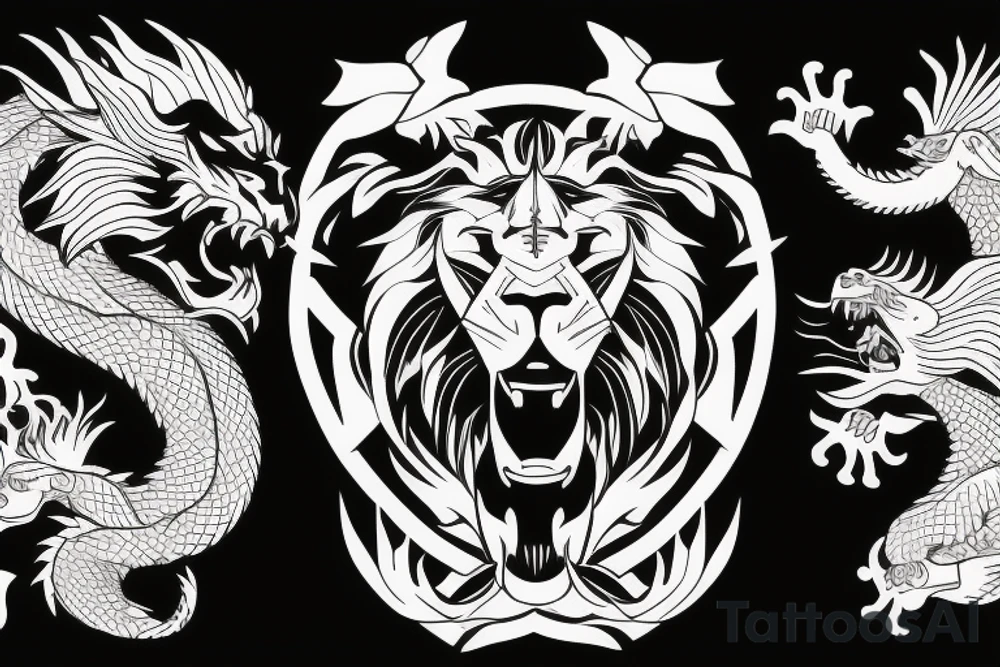 lions head ontop of dragons head ontop of a mountain tattoo idea lions head ontop of dragons head ontop of a mountain tattoo idea