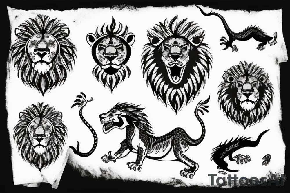 dragons head ontop lions head ontop of of a mountain tattoo idea dragons head ontop lions head ontop of of a mountain tattoo idea