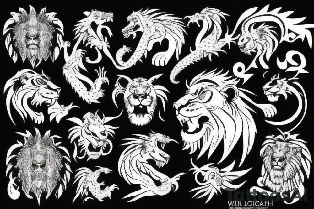 dragons head ontop lions head ontop of of a mountain tattoo idea dragons head ontop lions head ontop of of a mountain tattoo idea