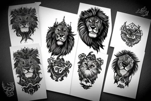 dragons head ontop lions head ontop of a mountain tattoo idea