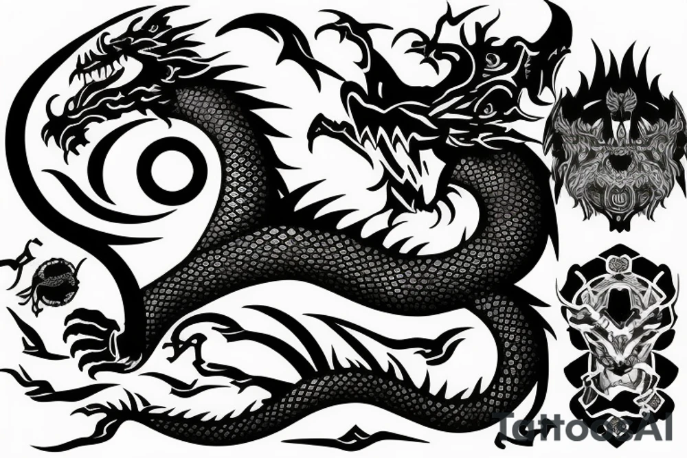 dragons head ontop lions head ontop of a mountain tattoo idea dragons head ontop lions head ontop of a mountain tattoo idea