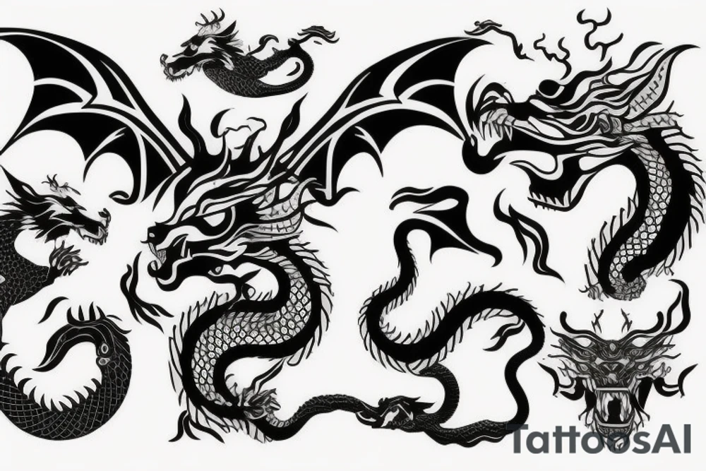 lions head with dragons head piece tattoo idea