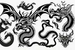 lions head with dragons head piece tattoo idea