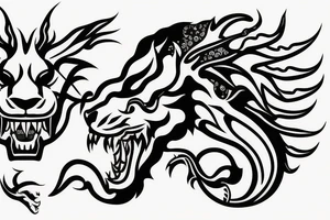 lions head with dragons head piece tattoo idea