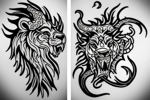 lions head with dragons head piece

like https://www.pinterest.com/pin/3448137206878641/ tattoo idea