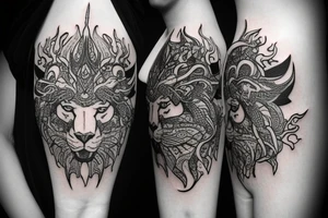 lions head wearing dragons head piece

like https://www.pinterest.com/pin/586945763960465815/ tattoo idea